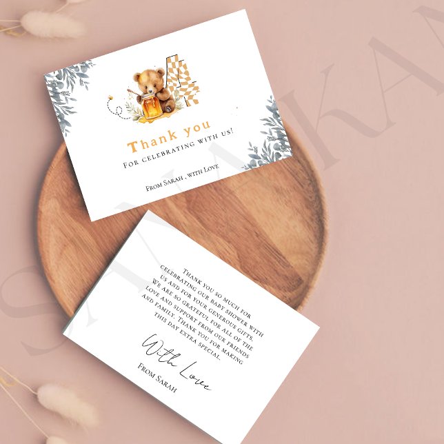 Rustique minimal d'ours miel 4e anniversaire Merci (Créateur téléchargé)