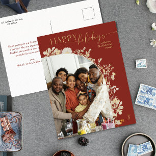 Rustique moderne Red Happy Holidays 1 Photo Carte