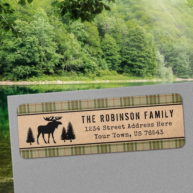 Rustique Moose Pine Trees Green Plaid Kraft Adress (Choose from Return Address Labels, Shipping Labels or Standard Address Labels)