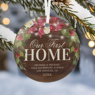 Rustique Notre Première Maison Ornement en Verre d