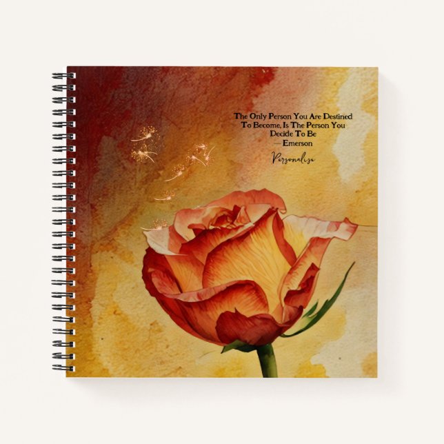 Rustique Orange Rose Flower Emerson Quote Journal (Devant)