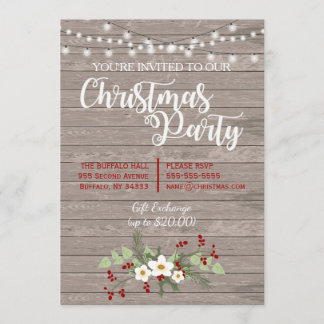 Rustique Pays Bois Noël Rouge Holly Invitation