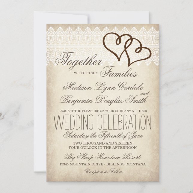 Rustique Pays Double Coeur Invitations de mariage (Devant)