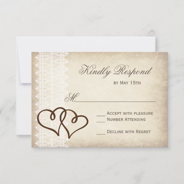 Rustique Pays Double Coeurs Mariage Cartes RSVP (Devant)