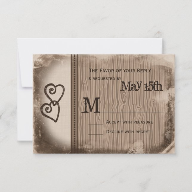 Rustique Pays Double Coeurs Mariage Cartes RSVP (Devant)