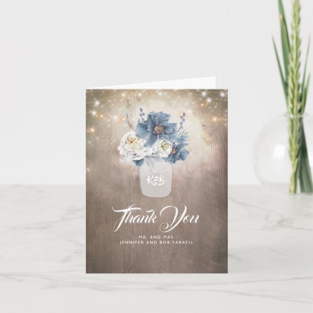Rustique Pays Dusty Blue Floral Mariage Merci (Devant)