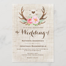Rustique Pays Floral Antlers Mariage Invitations