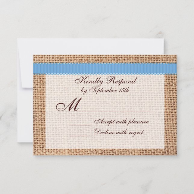 Rustique Pays Imprimé Burlap Blue Ribbon RSVP (Devant)