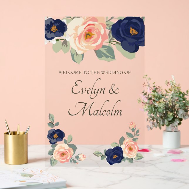 Rustique Pays Marine Bleu et Pêcher Floral Mariage (Mariage)