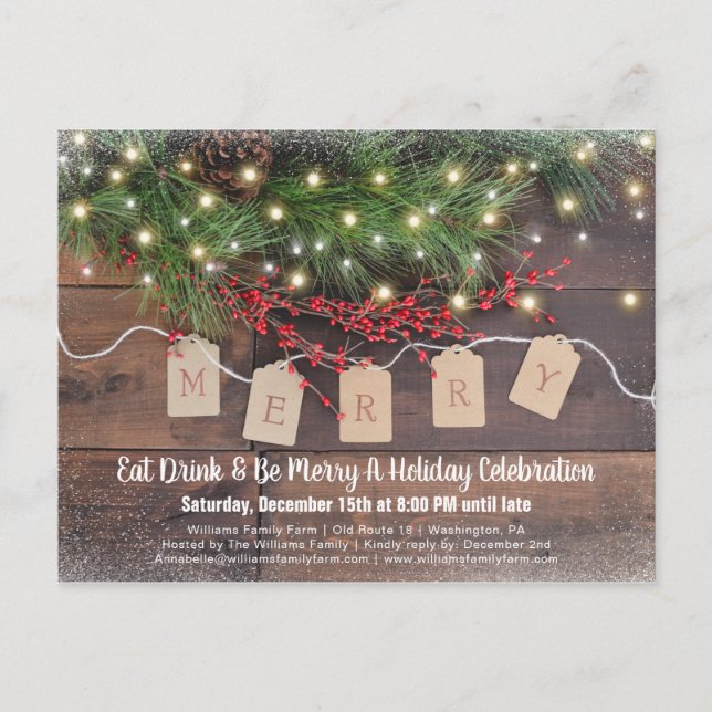 Rustique Pays Noël Fête Invitation (Devant)