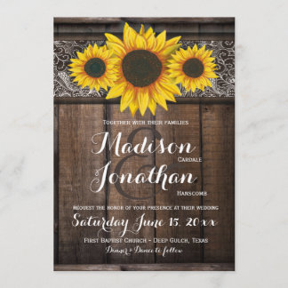Rustique Pays Tournesol Bois Invitations de mariag