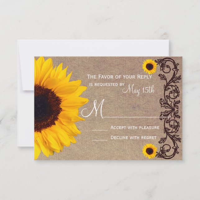 Rustique Pays Tournesol Vins Mariage Cartes RSVP (Devant)