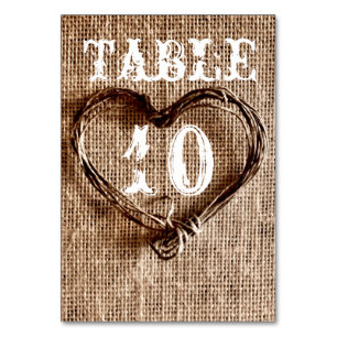 Rustique Pays Twine Coeur Mariage Numéros de table