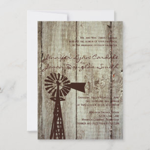 Rustique Pays Windmill Wood Wedding Invitations