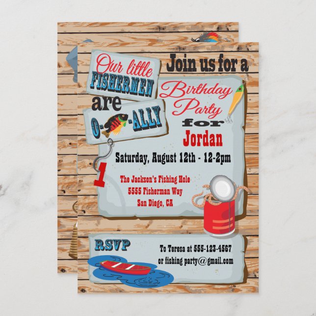 Rustique Pêche Anniversaire Fête Twins Invitations (Devant / Derrière)