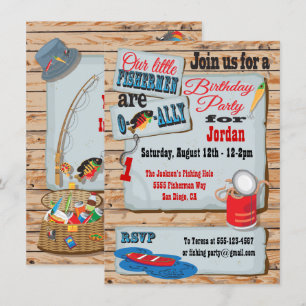 Rustique Pêche Anniversaire Fête Twins Invitations