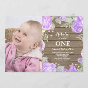 Rustique Premier Anniversaire Invitation Violet Fl