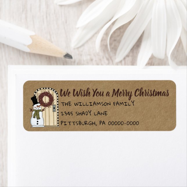 Rustique Primitive Snowman Kraft Adresse de retour (En situation)