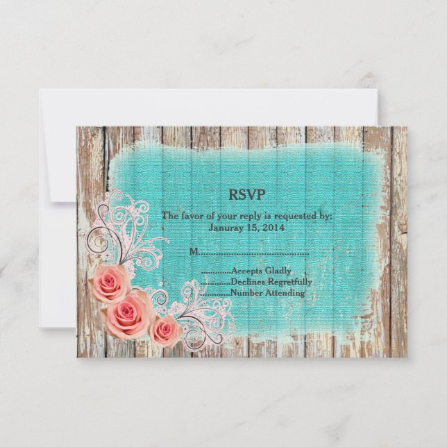 Rustique rose rose Turquoise Burlap RSVP rpr1 (Devant)