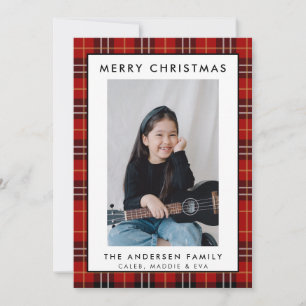 Rustique Rouge Tartan Joyeux Carte photo de Noël