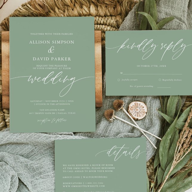Rustique Sage Green Élégant Mariage Invitation (Créateur téléchargé)