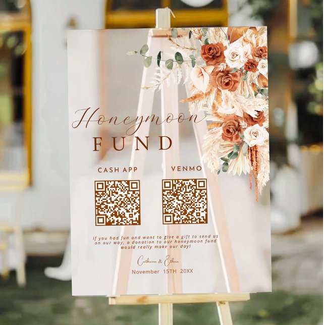 Rustique Terracotta Floral Honeymoon Fund Code QR (Créateur téléchargé)