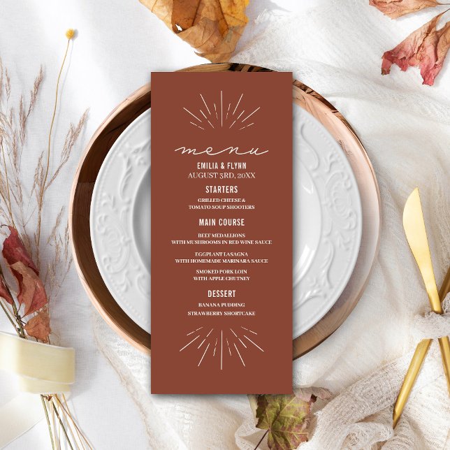Rustique Terracotta Line Art Mariage Menu (Créateur téléchargé)