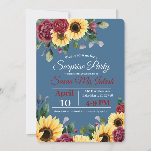 Rustique Tournesol Floral Invitation fête d'annive (Devant)