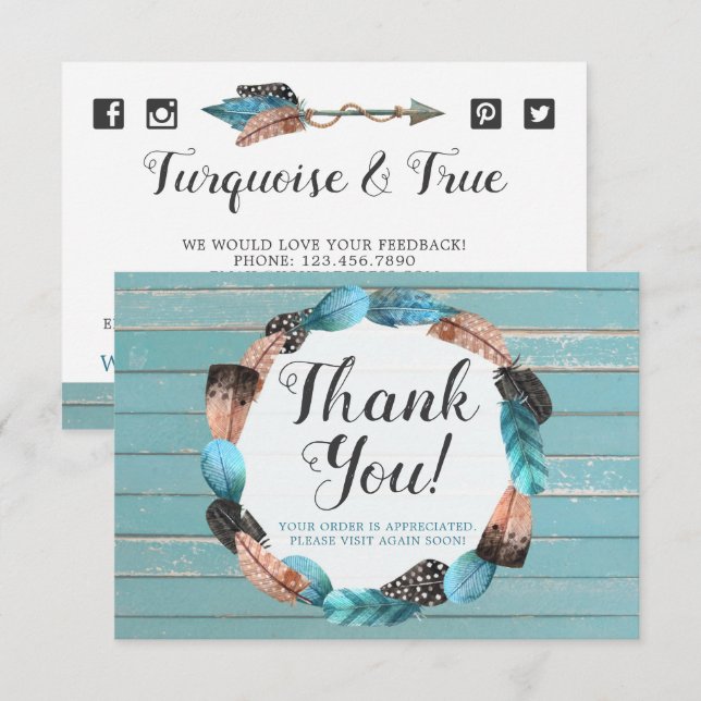 Rustique Turquoise Carte de remerciements de la fl (Devant / Derrière)