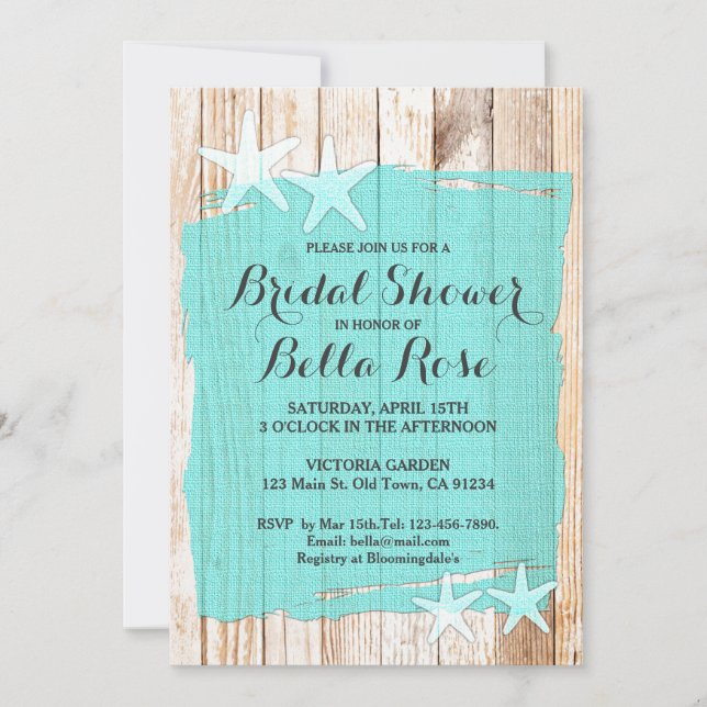 Rustique turquoise étoile de mer invitation (Devant)