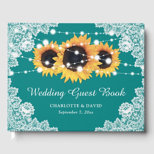 Rustique Turquoise Lace Tournesol Mariage Livre d' (Recto)