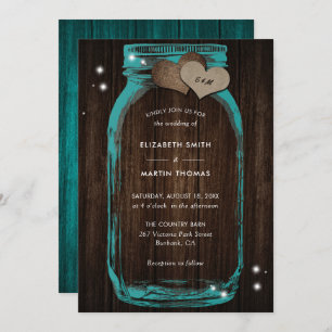Rustique Turquoise Mason Jar Invitations de mariag