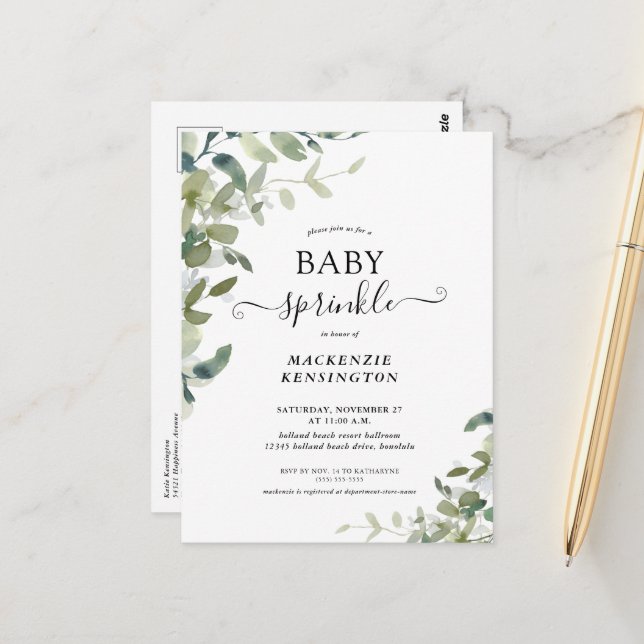 Rustique verdure Baby Sprinkle Invitation (Devant/Arrière en situation)