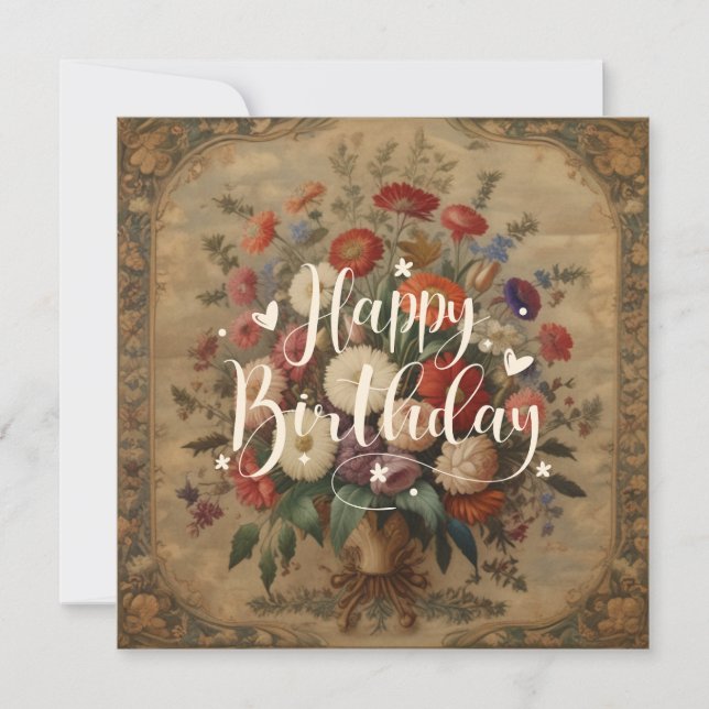Rustique Victorian Floral Bonne carte d'anniversai (Devant)