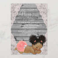 Rustique Vintage bébé fille Baptême Invitation