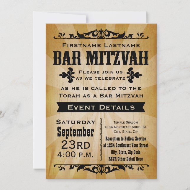 Rustique Vintage Country Bar Mitzvah Invitation (Devant)