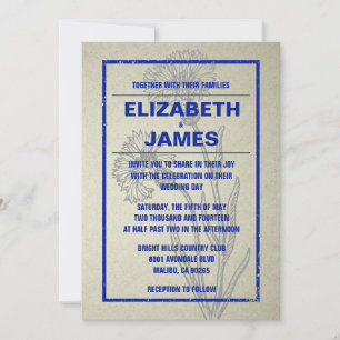 Rustique Vintage Navy Blue Wedding Invitations