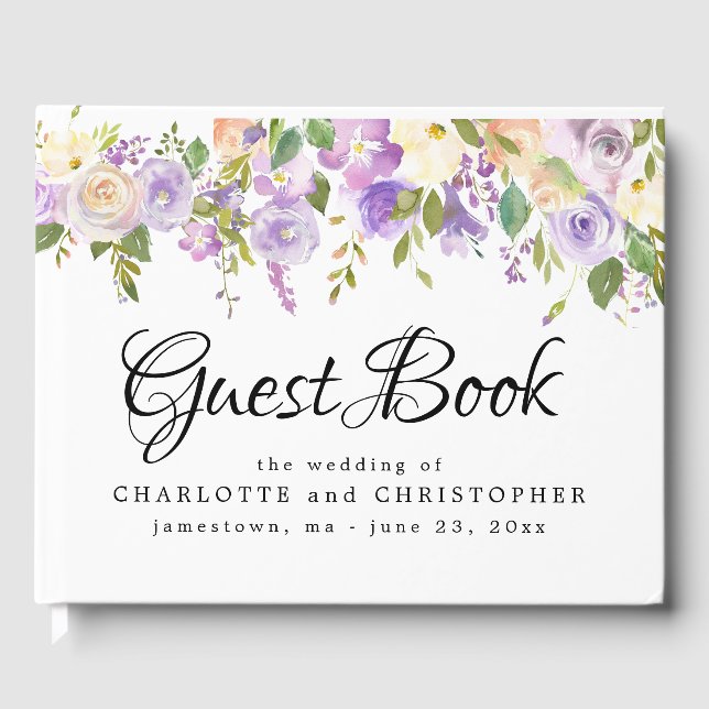 Rustique violet Mariage Floral Livre d'invité (Recto)