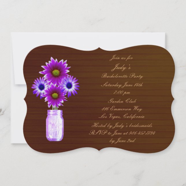Rustique violet Mason Jar Invitation du parti Bach (Devant)