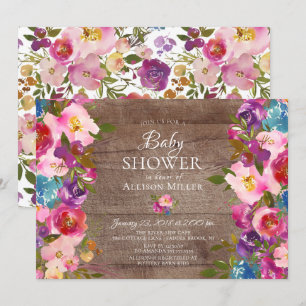 Rustique violet rose floral BÉBÉ Invitations de do