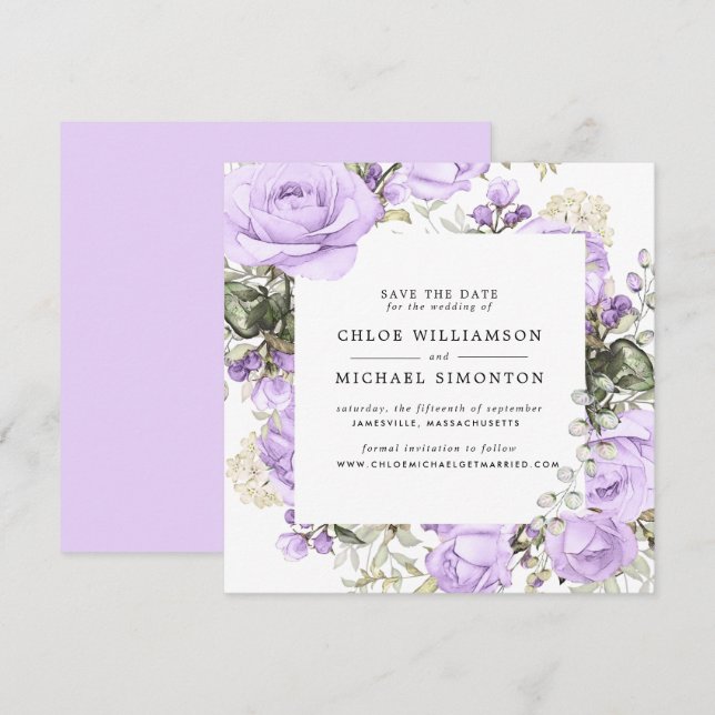 Rustique violet Rose Floral Enregistrer la carte d (Devant / Derrière)