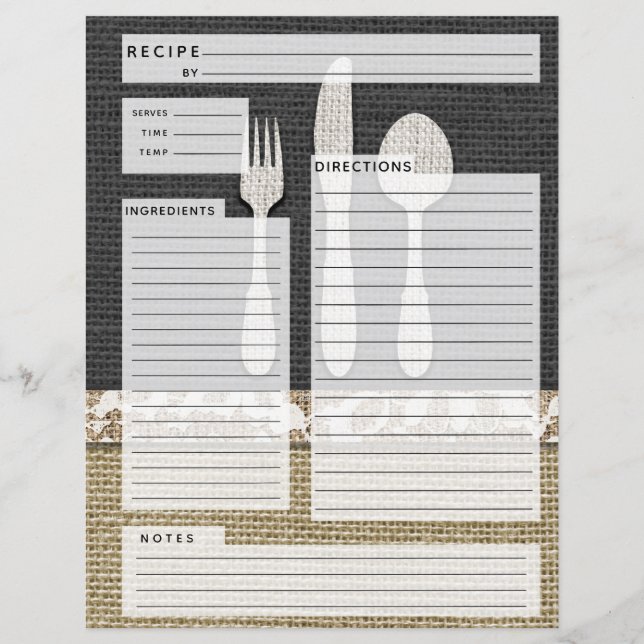 Rustlic Country Burlap Recipe Insert (Front)