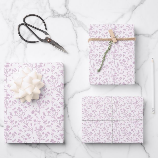 Rustling Blooms Warm Lilac - Neutral Wrapping Paper Sheet (Front)