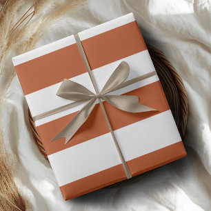 Rusty Amber and White Wide Horizontal Striped Wrapping Paper