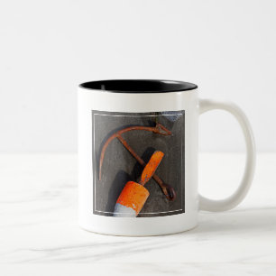 Rusty Anchor And Buoy On A Beach Two-Tone Coffee Mug