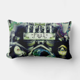 Rusty and Mossy Engine Double Sided Dieselpunk  Th Lumbar Pillow