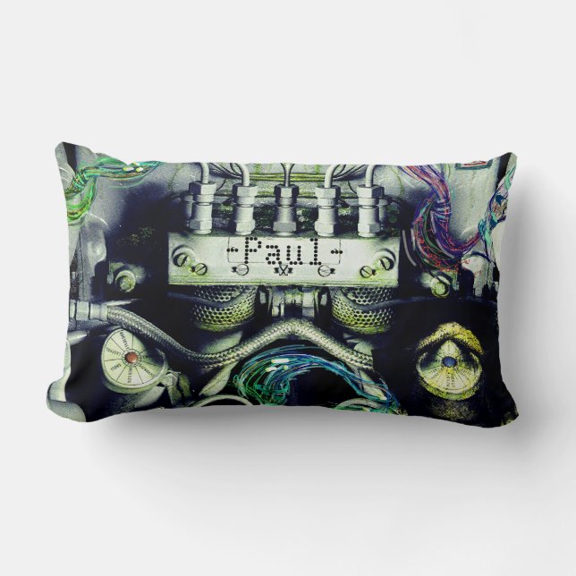 Rusty and Mossy Engine Double Sided Dieselpunk  Th Lumbar Pillow (Front)