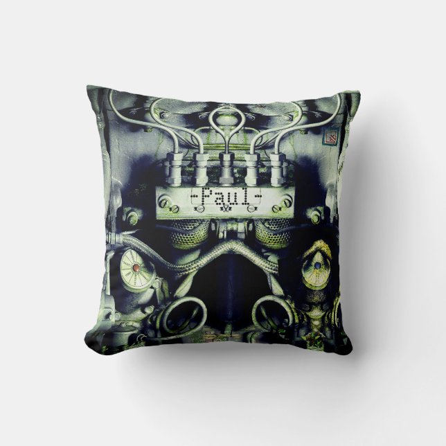 Rusty and Mossy Engine Double Sided Dieselpunk  Throw Pillow (Front)