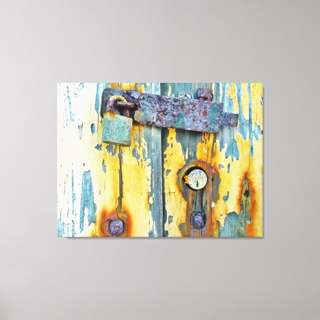 Rusty aqua painted barn door lock gallery canvas print (Front)