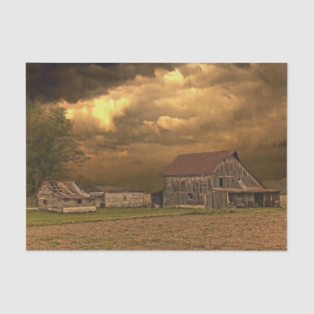 Rusty Barn Under Stormy Skies Tissue Paper (Front)